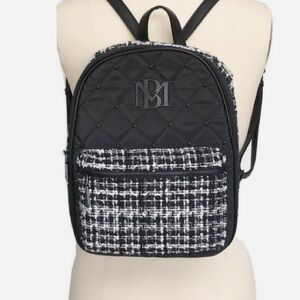 BADGLEY MISCHKA Big Diamond Quilted Nylon Backpack Black White MSRP $169